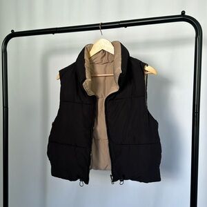 Reversible Tan & Black Cropped Puffy Vest | Let’s Have a Hiking Date